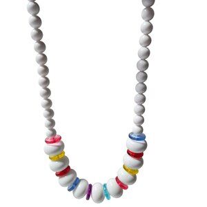 Boho Chic White Beaded Chunky Necklace Multicolored Accent Beads Whimsical Women